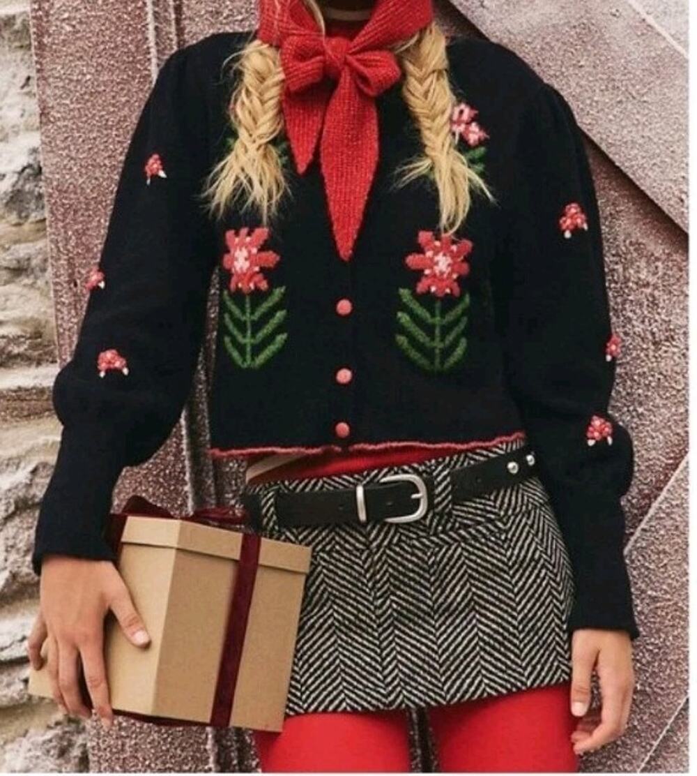 Free People Nonna Knit Cardi Midnight Bloom Combo Size Xsmall